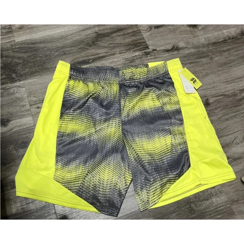 All in Motion Yellow and Black Athletic Shorts with Modern Gradient